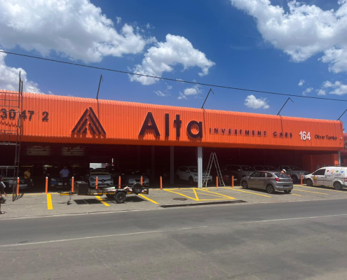 Fabricated signage for Alta investment cars bloemfontein designed, printed, manufactured and installed by Wrapit Signs